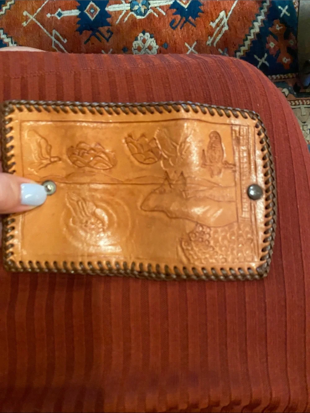 Handtooled Brown Leather Key Wallet - Vintage 1940-1970